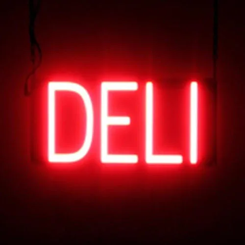 Vista 12 de SpellBrite DELI Sign Letrero relacionado con delicatessen con aspecto neón, fuente de luz LED azul 13.4 x 6.3 pulgadas