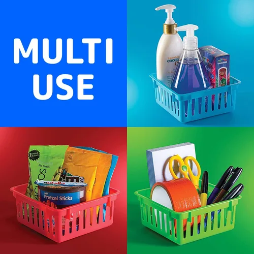 Vista 12 de PREXTEX Cestas de almacenamiento para el aula, contenedor de lápices y lápices - Organización del aula - Cestas cuadradas de plástico multicolor, 5
