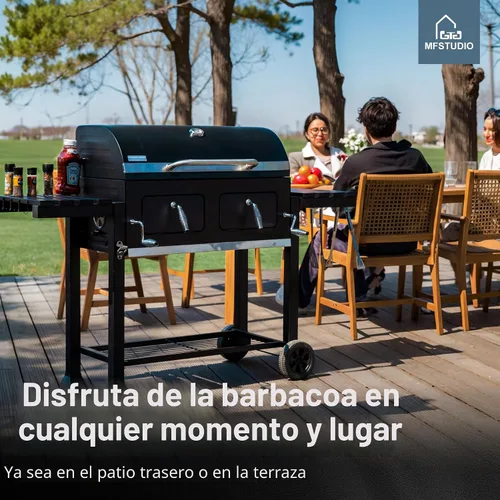 Vista 5 de MFSTUDIO Parrilla de carbón para barbacoa multifuncional extra grande de 49 pulgadas con control de temperatura, mesa auxiliar y bandeja de cenizas