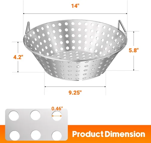 Vista 2 de Skyflame - Cesta de carbón de acero inoxidable de 14 pulgadas para parrillas Kamado de 18 pulgadas Nueva versión de diseño de agujeros huecos