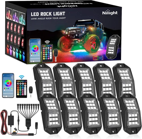 Vista 18 de Nilight Luz LED RGB para látigo, 2 unidades, 3 pies, con 4 luces de roca RGB-Látigo+Roca