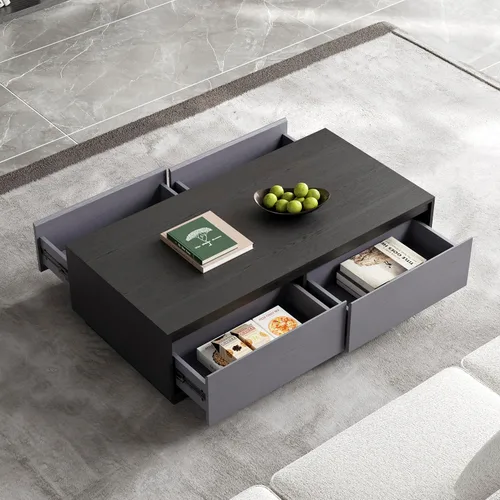 Vista 7 de homary Mid Century Coffee Table – 47" Rectangular Block Design Living Room Center Table with 4 Storage Drawers, Warm Walnut Veneer, Spacious