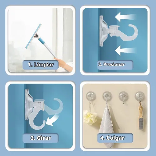 Vista 6 de CozyBlue Ganchos de ventosa resistentes – Paquete de 2 ganchos de ducha impermeables y reutilizables – extraíbles para ventana, puerta de cristal