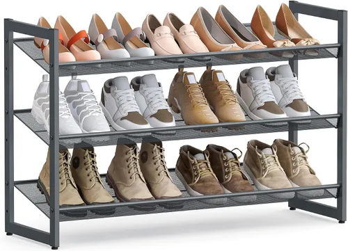Vista 16 de SONGMICS ULMR03A organizador de zapatos con 3 estantes de metal apilables en dos posiciones (plano e inclinado) para armario, habitación o entrada