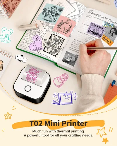 Vista 7 de Memoqueen T02 Mini impresora de etiquetas adhesivas y papel de 3 rollos, color negro Impresión HD de 1.969 in, aplicación inteligente, regalo