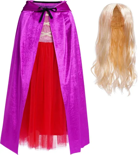 Vista 3 de Disfraz de Halloween para niñas, vestido de bruja con capa, peluca de Halloween, trajes de cosplay