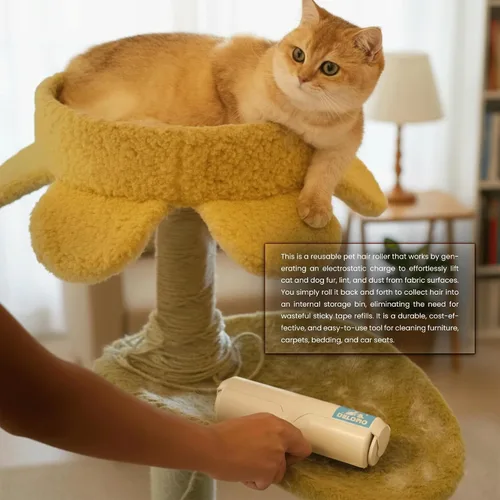 Vista 3 de Rodillo removedor de pelo de mascotas para perros y gatos – Herramienta reutilizable para quitar pelos y pelusas, rodillo portátil para muebles