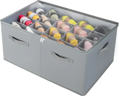 Vista 16 de TOPIA HOME Organizador de zapatos para armario, caja de zapatos plegable con divisores ajustables y cubierta transparente, organizador