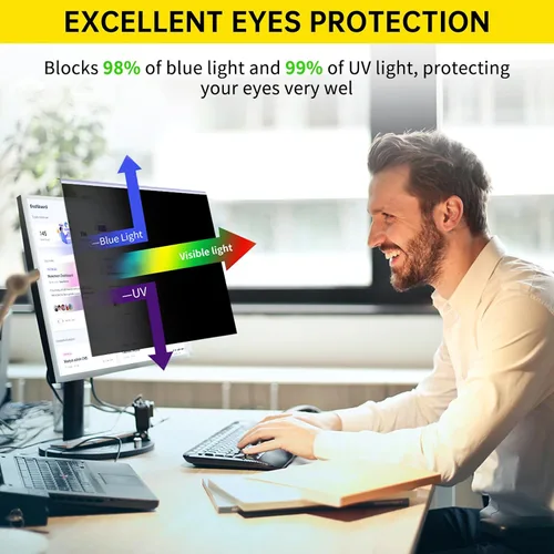 Vista 5 de Paquete de 2 filtros de pantalla de privacidad de computadora de 24 pulgadas para monitor 16:9, anti-luz azul, anti-UV, bloqueo de luz azul