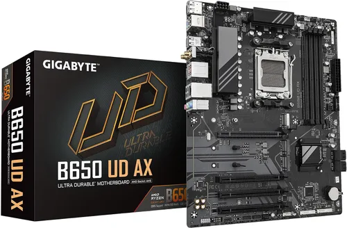 Vista 7 de GIGABYTE B650 UD AC (rev 1.0) Placa base AMD AM5 ATX, compatible con Ryzen serie 9000/8000/7000, DDR5, fase de potencia 6+2+2, PCIe 5.0 M.2, USB-C