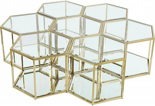 Vista 9 de Meridian Furniture Sei Collection Modern Mesa de centro modular de acero inoxidable con base de espejo, 2 piezas, color dorado cepillado