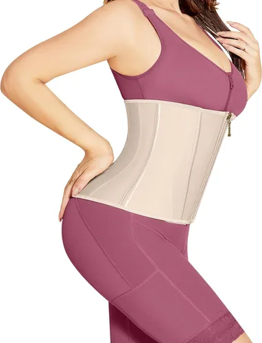 Vista 3 de SHAPSHE Entrenador de cintura para mujer, faja deportiva de entrenamiento con cremallera, moldeador de cuerpo para control de abdomen, color beige