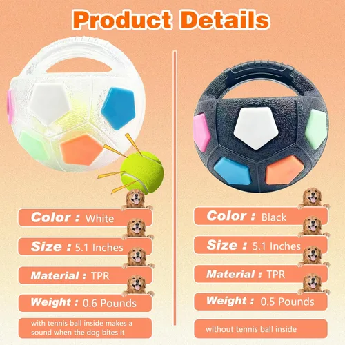Vista 3 de The Mellow Dog - Pelota calmante con asa, pelotas interactivas fuertes y duraderas con forma de fútbol, juguete de fútbol para perros para jugar