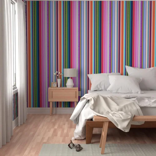 Vista 5 de Spoonflower Papel tapiz para despegar y pegar, diseño de rayas de serape, estilo mexicano, colorido y brillante, papel pintado extraíble