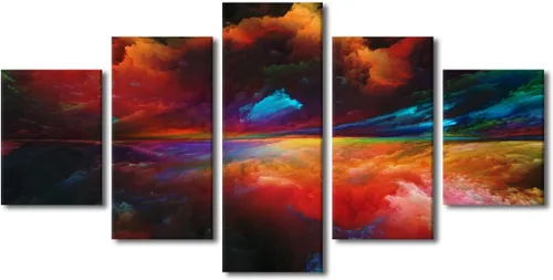 Vista 86 de Pintura en lienzo colorida para sala de estar, 5 paneles, impresiones abstractas sobre lienzo, arte de pared para sala de estar, dormitorio