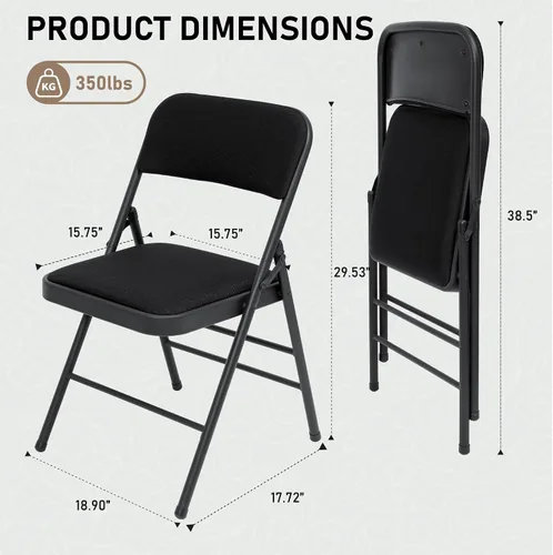 Vista 2 de SEALAMB Paquete de 4 sillas plegables con asiento cómodo, marco de metal resistente, sillas apilables portátiles para bodas, fiestas, oficina