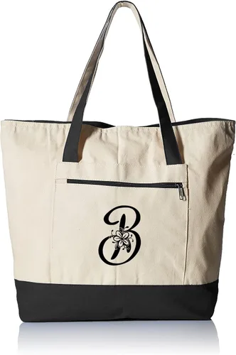 Vista 22 de TBF Bolsa de lona con cremallera grande personalizada con inicial, bolsas de regalo resistentes para mujer