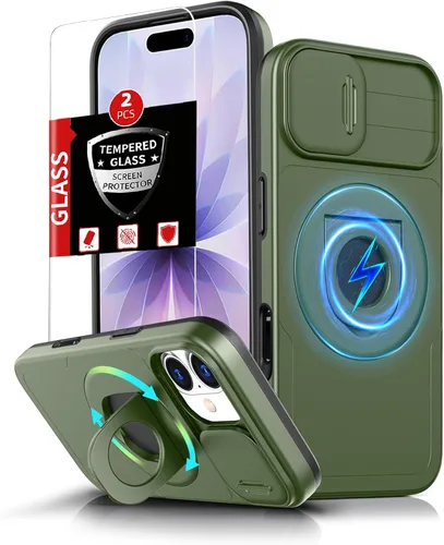 Vista 86 de Funda magnética para iPhone 11 Pro compatible con carga inalámbrica MagSafe, con 2 protectores de pantalla, anillo kickstand de 360° integrado +