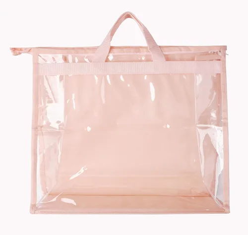 Vista 2 de Vercord Bolso de PVC transparente sin polvo, a prueba de humedad, organizador de bolsa de almacenamiento con asa y cremallera, ahorra espacio