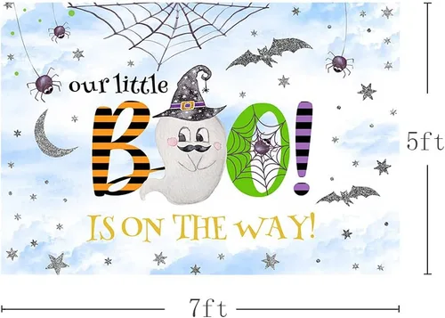 Vista 3 de MEHOFOND Fondo de Halloween de 7 x 5 pies para baby shower, fondo azul y plateado para fiesta de otoño, decoración de mesa, suministros