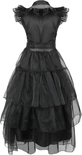 Vista 3 de Wednesday Addams Costume Dress Bag for Kids Girls Halloween Black Uniform Dress Addams Costume Dress for Cosplay Party