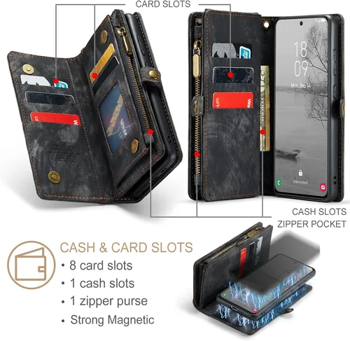 Vista 3 de Asuwish Funda de teléfono para Samsung Galaxy S23 Plus 5G con cremallera, funda desmontable con protector de pantalla de vidrio templado y tarjetero