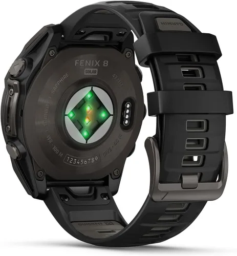 Vista 9 de Garmin Fenix 8 (gris carbón, 1.850 in) paquete de auriculares GPS con Zafiro solar (gris carbón DLC Titanio)