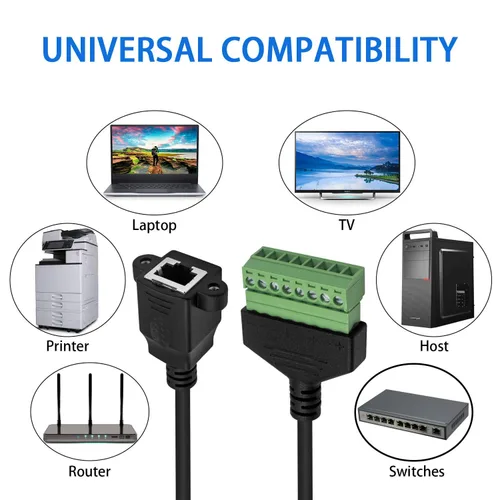 Vista 4 de Poyiccot Adaptador de terminal de tornillo RJ45 a 8 pines, extensor Ethernet - RJ45 8P8C hembra a 8 pines Tornillo Terminal Cable de placa