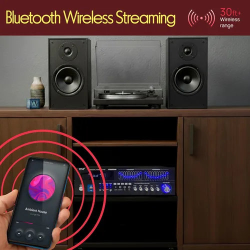 Vista 3 de [Usado] Pyle - Amplificador híbrido Bluetooth para el hogar - Receptor de amplificador de potencia estéreo de montaje en rack de 6 canales, 2000 W