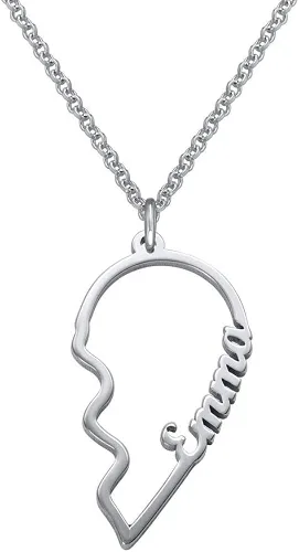 Vista 2 de MYKA - Collar personalizado con nombre de corazón roto para mujeres hombres ella él plata de ley 925 - Dije rompible para mejor amiga - Día del Amor