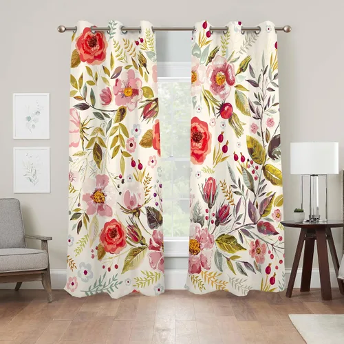Vista 4 de Renaiss Cortinas opacas botánicas florales para ventana de dormitorio, con ojales, aislamiento térmico, para cocina, juego de 2 paneles de 29