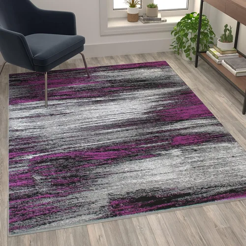 Vista 21 de Flash Furniture Rylan Collection - Alfombra contemporánea de olefinas azules, de pelo alto, 2 x 10 pies, respaldo de yute, pasillo, entrada