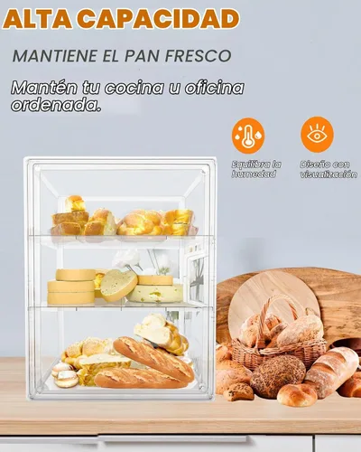 Vista 7 de Caja de pan, cajas de pan grandes para encimera de cocina, contenedor de almacenamiento de pan ajustable de 4 capas, cajas transparentes