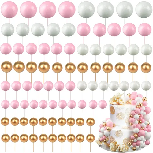 Vista 26 de 108 piezas de decoración de bolas para tartas, decoración de cupcakes, globos de espuma para tartas de bricolaje para bodas, aniversarios, blanco