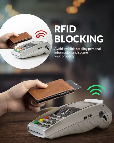 Vista 55 de VULKIT Billeteras delgadas para hombre, con bloqueo RFID, diseño minimalista con capacidad para hasta 11 tarjetas, Negro -, Minimalista