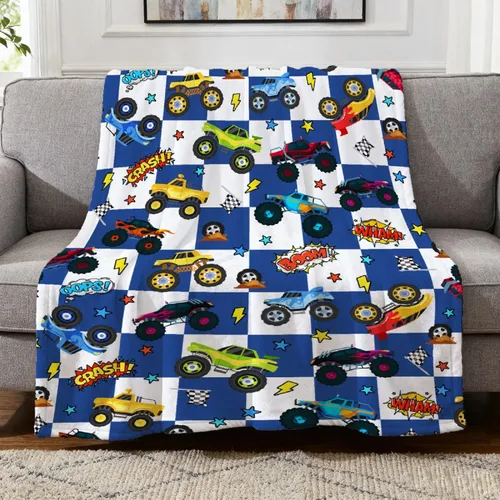 Vista 15 de Manta de Bebé Personalizada con Camiones de Construcción Personalizados Camión Volquete Mantas con Nombre para Niños y Niñas Manta Suave de Arrullo