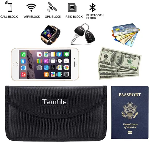 Vista 5 de Bolsa Faraday ignífuga con cremallera anti-seguimiento EMF GPS RFID bloqueo de señal de coche cartera blindaje bolsa protectora para teléfono