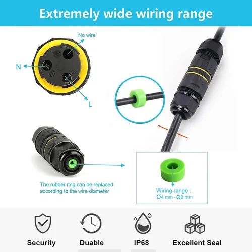 Vista 2 de Conectores de cable de alimentación impermeables ATB Future IP68, caja de conexiones para exteriores, ideal para cables de 2 o 3 pines de Ø4-8mm