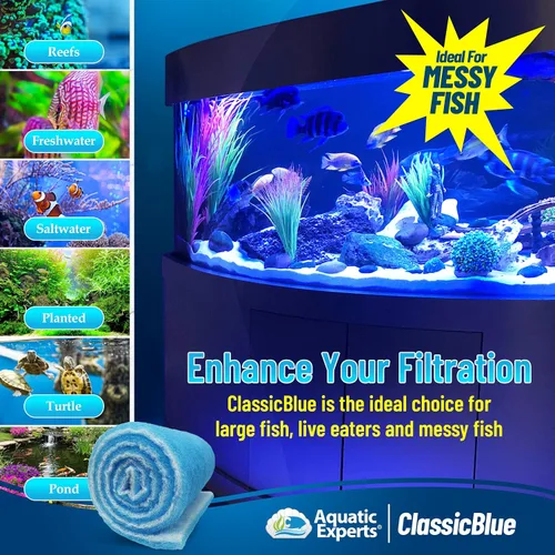 Vista 6 de Aquatic Experts Almohadilla de filtro de acuario unificada clásica de 12 pulgadas por 12 pies por 0.75 pulgadas, almohadilla de filtro azul y blanco
