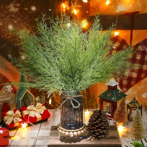 Vista 2 de WEISPARK Ramas de hojas de pino artificiales, 30 piezas de 13.7 pulgadas, ramas de pino artificiales de vegetación, tallos sintéticos