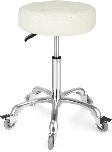 Vista 9 de Taburete ajustable resistente – Taburetes con ruedas giratorias de bloqueo – Taburetes giratorios sin respaldo para belleza, peluquería, spa, hogar