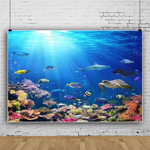 Vista 3 de Renaiss Fondo de 5 x 3 pies bajo el mar, mundo submarino, océano profundo, peces tropicales, arrecifes de coral, luz del sol, fondos marinos