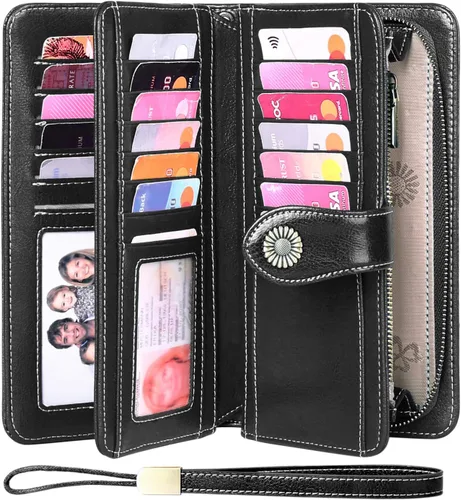 Vista 2 de FALAN MULE Cartera de cuero genuino RFID bloqueo gran capacidad Trifold señoras cartera.