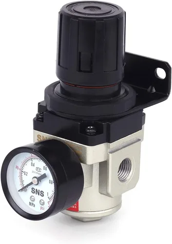 Vista 9 de Regulador de presión de aire SNS rosca hembra 1/8 NPT 0-150 PSI ajustable, con soporte y manómetro AR2000-N01