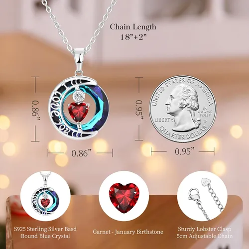 Vista 18 de Collares de cristal para mujer, regalos para aniversario de esposa, regalos de cumpleaños para mujeres, collar de zafiro azul con la frase "I Love