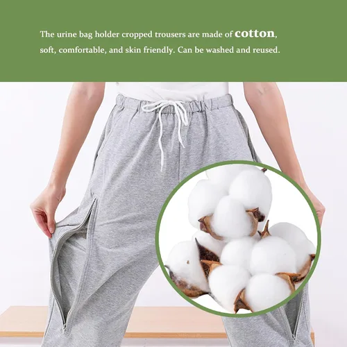 Vista 6 de Pantalones recortados con catéter, bolsa de orina, pantalones recortados para hombres y mujeres, pantalones de cuidado de incontinencia de doble