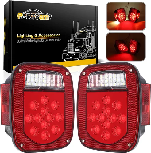 Vista 3 de Partsam 2 lámparas traseras cuadradas combinadas con lentes rojas, 2 luces direccionales delanteras, ámbar
