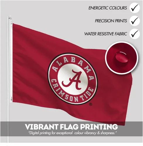 Vista 3 de Banderas con logotipo de la Universidad de Alabama Football Crimson Tide Circle A, de 12 x 18 pulgadas, nailon 200D impreso de doble capa con ojales