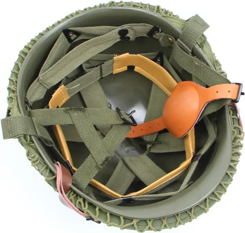 Vista 5 de WW2 WWII US Airborne M1C Casco 506 th Paracaídas Infantería Versión Jump con bolsa de primeros auxilios Red de camuflaje