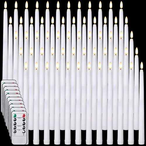 Vista 10 de Tuanse Paquete de 20 velas cónicas parpadeantes sin llama a granel con control remoto y temporizador, candelabros LED de Adviento a pilas para Beige